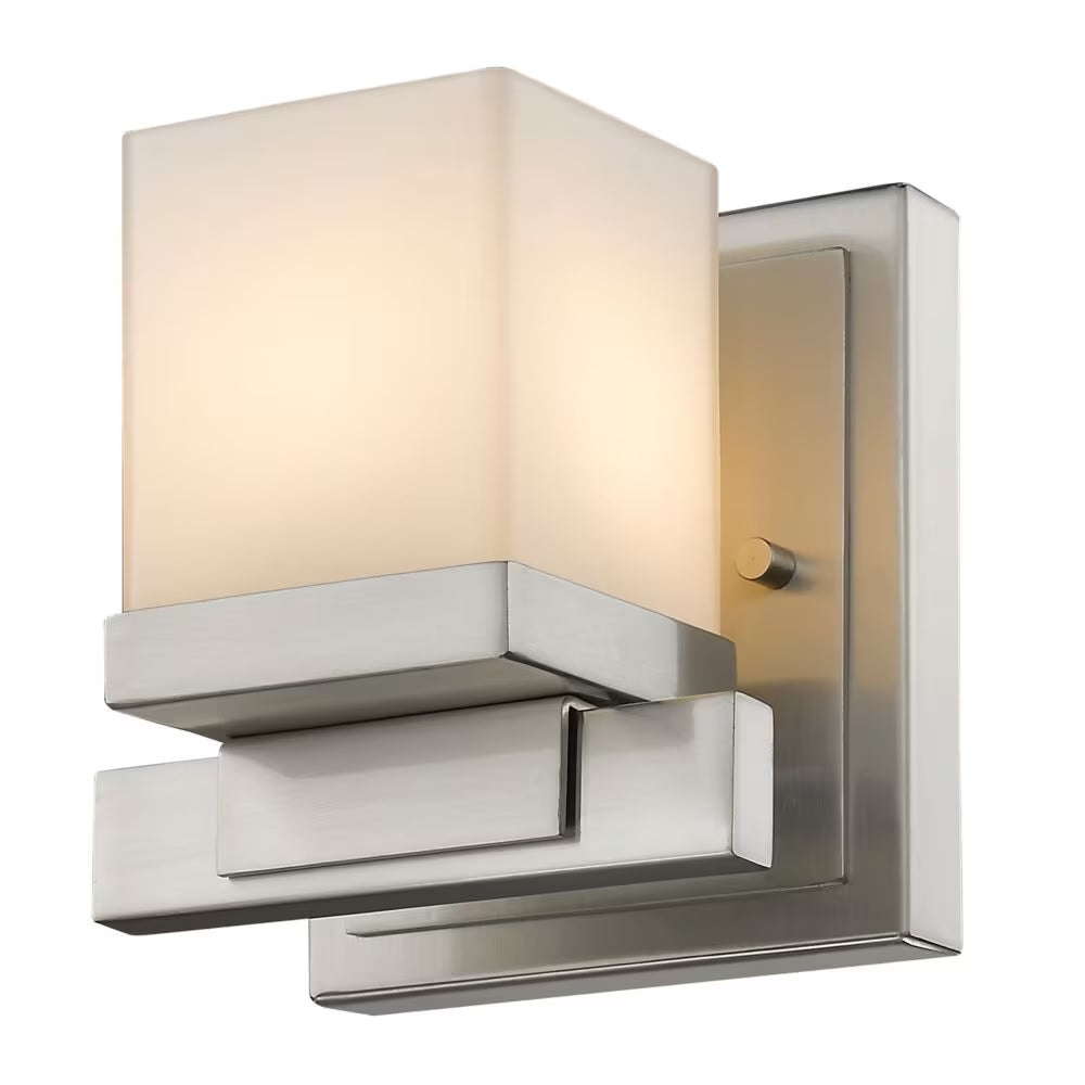 1-Light LED Wall Sconce in Brushed Nickel with Matte Opal Glass