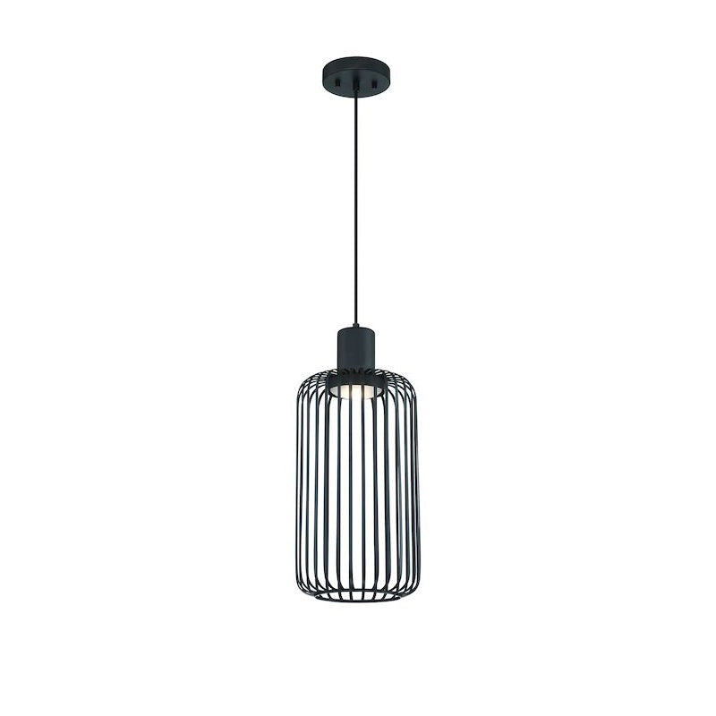 9-inch LED Linear Metal Cage Pendant Light in Black