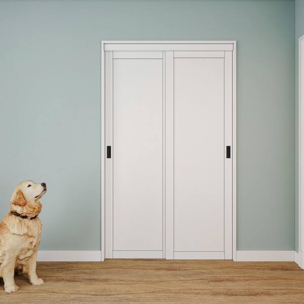 48 in. x 80 in. 1-Panel White Primed Finished MDF Sliding Door with Hardware