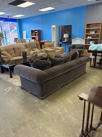 100-INCH GREY VELVET SOFA WITH DECORATIVE ROPE