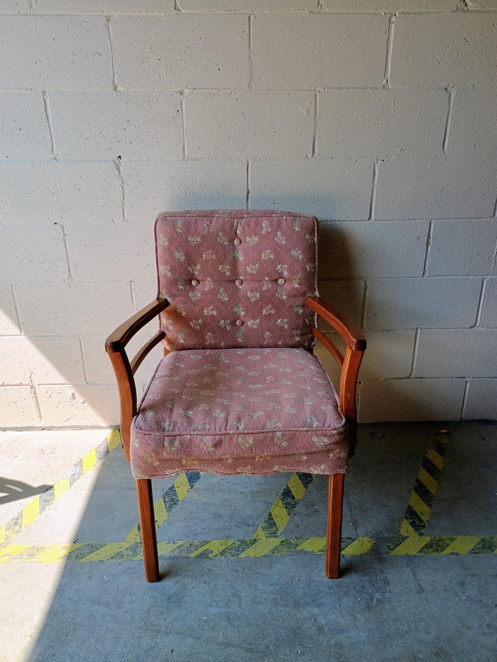 Pink Wooden Armchair with Floral Upholstery