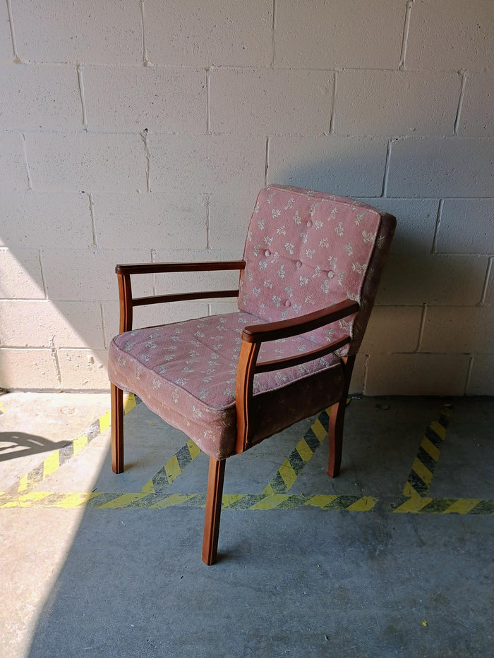 Pink Wooden Armchair with Floral Upholstery