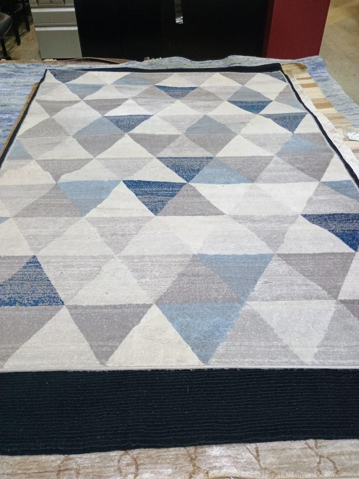 Geometric Blue Beige Area Rug