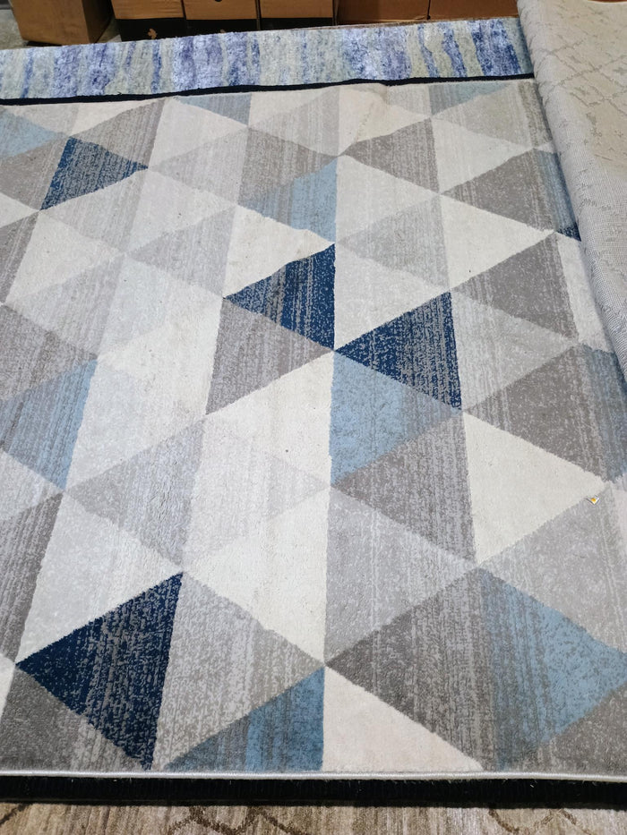 Geometric Blue Beige Area Rug
