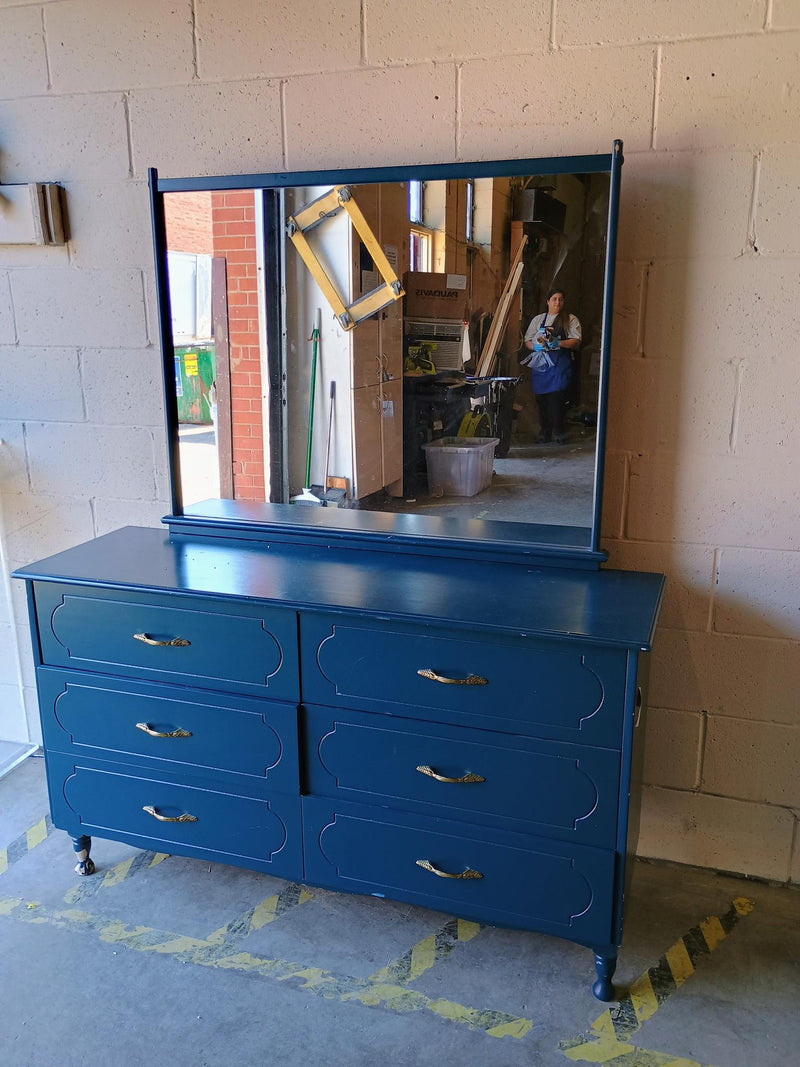Blue Painted Dresser with Mirror