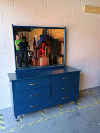Blue Painted Dresser with Mirror