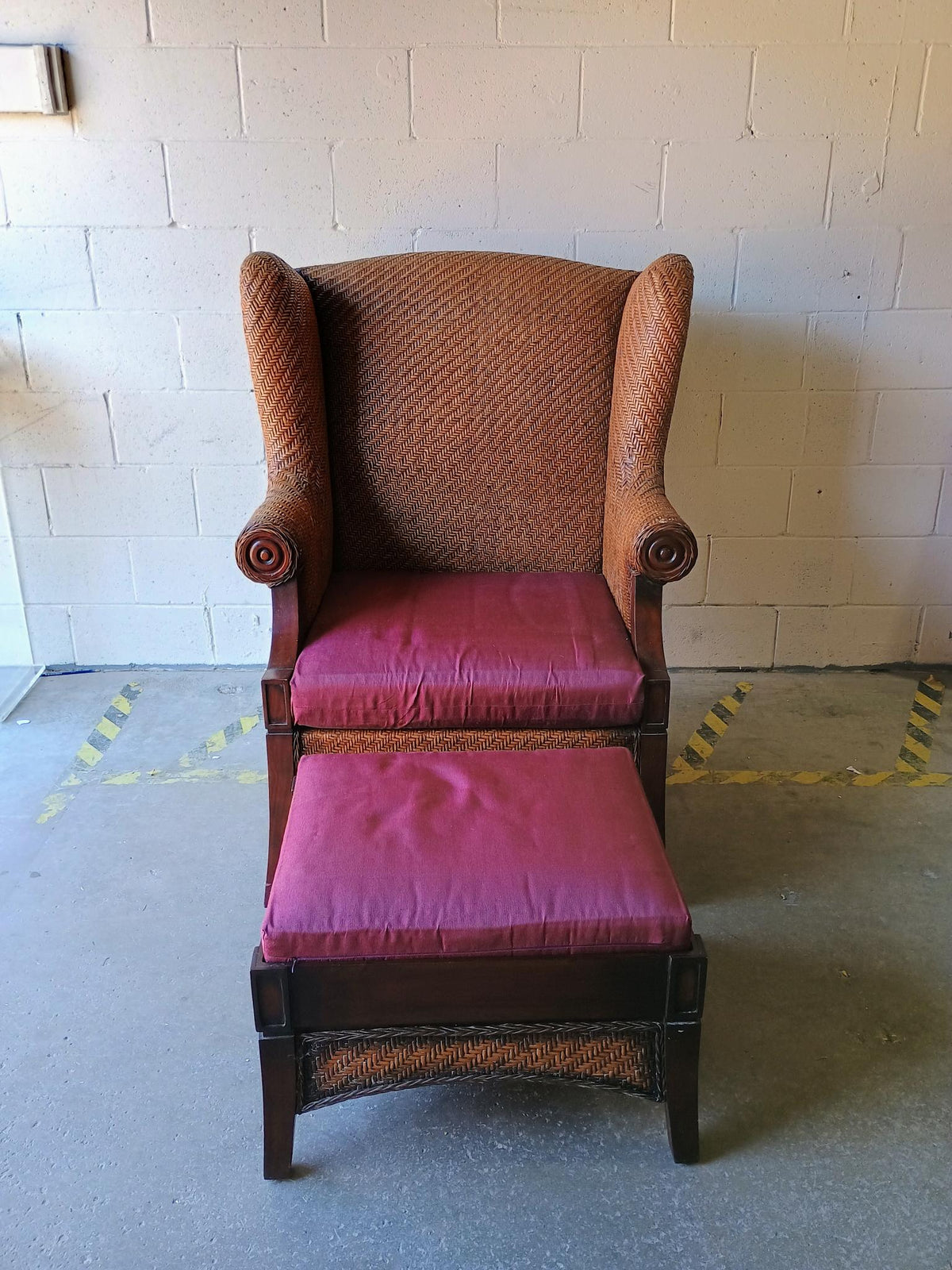 Rattan Chair with Matching Ottoman