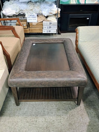 46x34x22-Inch – Dark Wood & Leather-Trim Coffee Table w/ Shelf