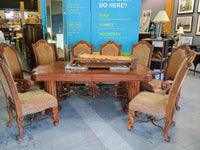Grand Dining Table with 2 Leaves and 6 Fabric Chairs, 2 Leather Chairs