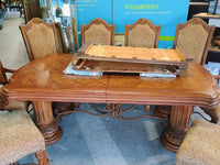Grand Dining Table with 2 Leaves and 6 Fabric Chairs, 2 Leather Chairs