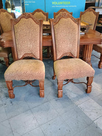 Grand Dining Table with 2 Leaves and 6 Fabric Chairs, 2 Leather Chairs