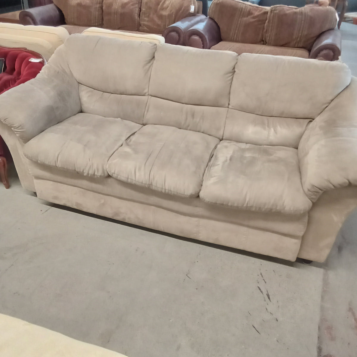 80"W 3-Seat Sofa in Beige Velour