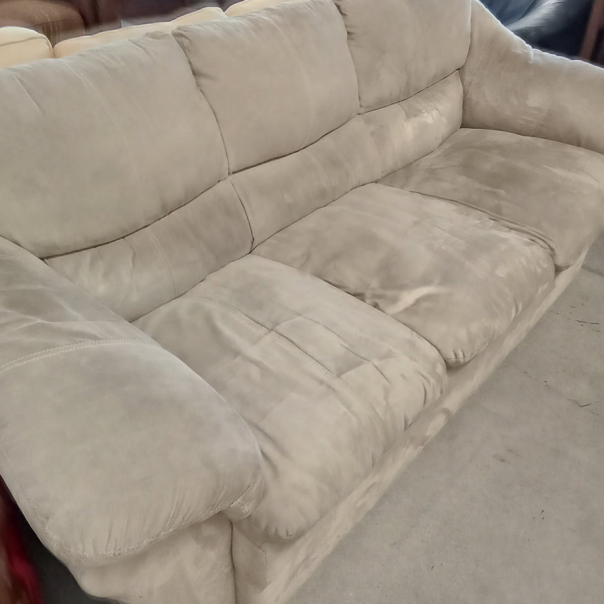 80"W 3-Seat Sofa in Beige Velour