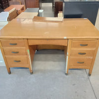 60"W Solid Oak Double Pedestal Desk
