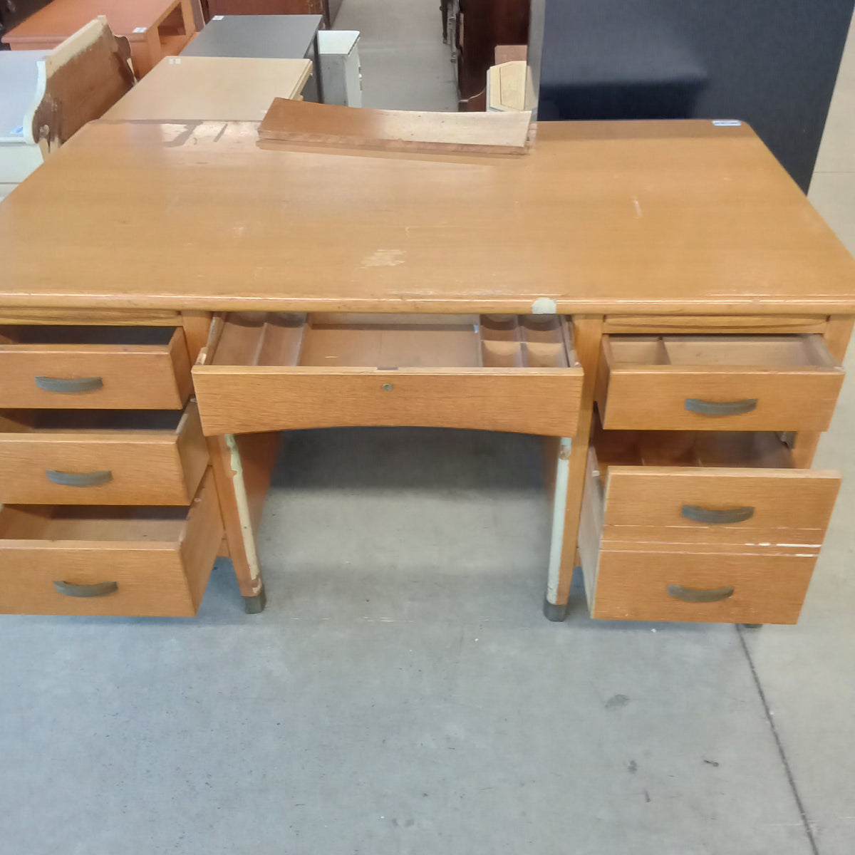 60"W Solid Oak Double Pedestal Desk