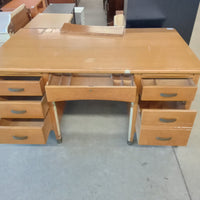 60"W Solid Oak Double Pedestal Desk