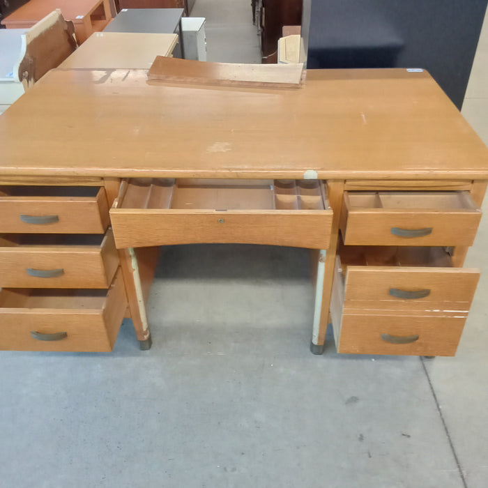 60"W Solid Oak Double Pedestal Desk