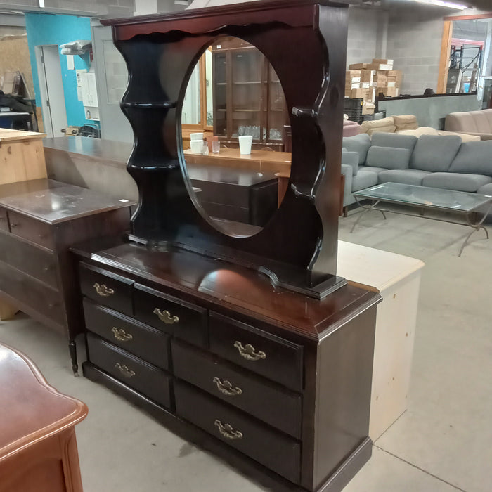 59.5"W 7-Drawer Dark Wood Dresser with Mirror