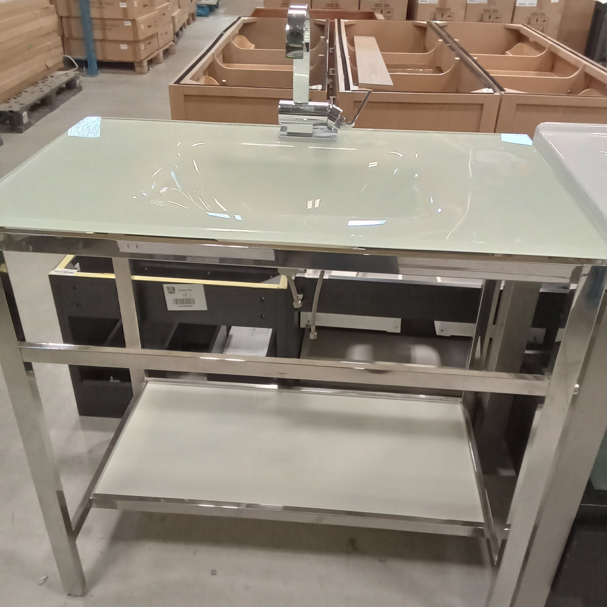 36"W Chrome Vanity with Glass Sink