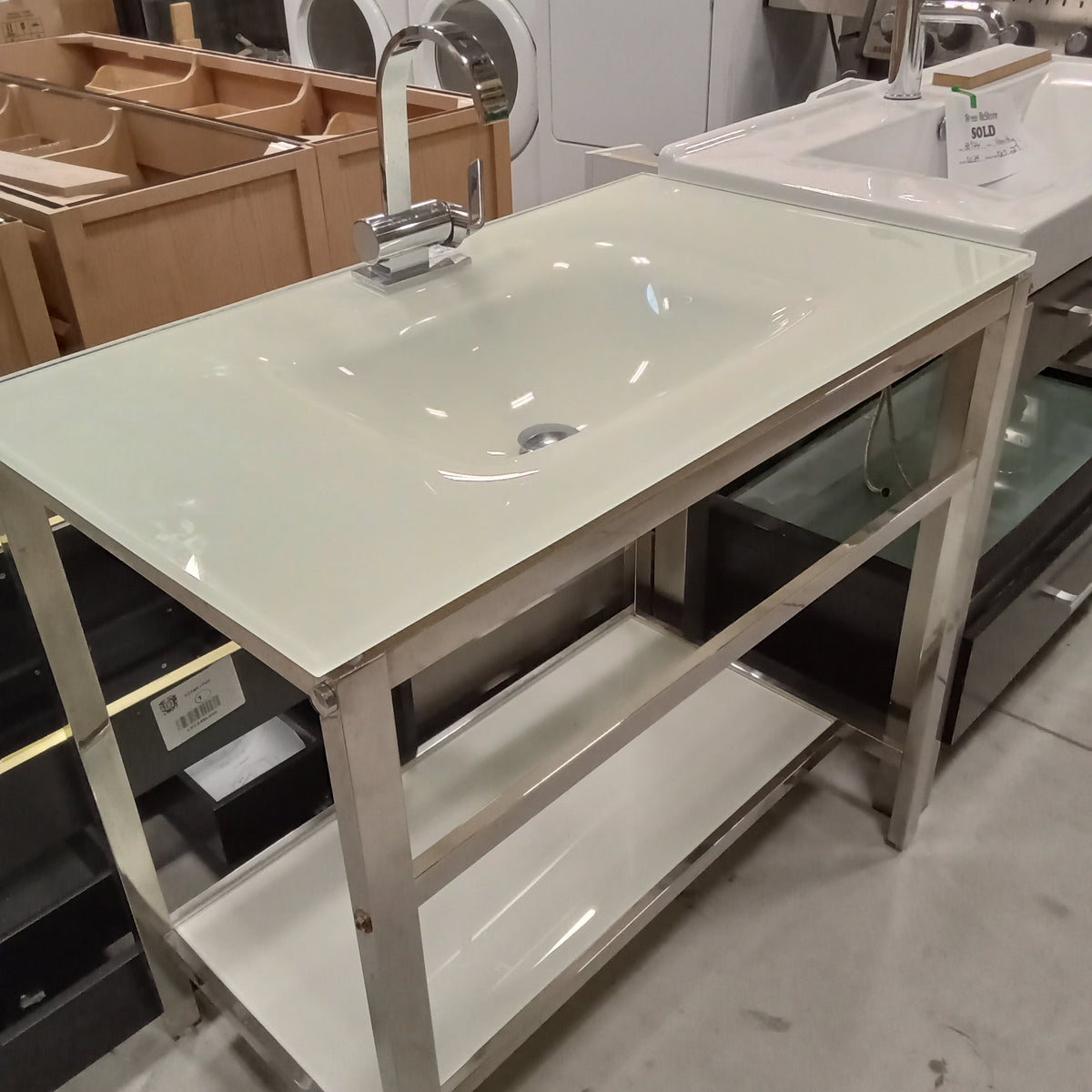 36"W Chrome Vanity with Glass Sink