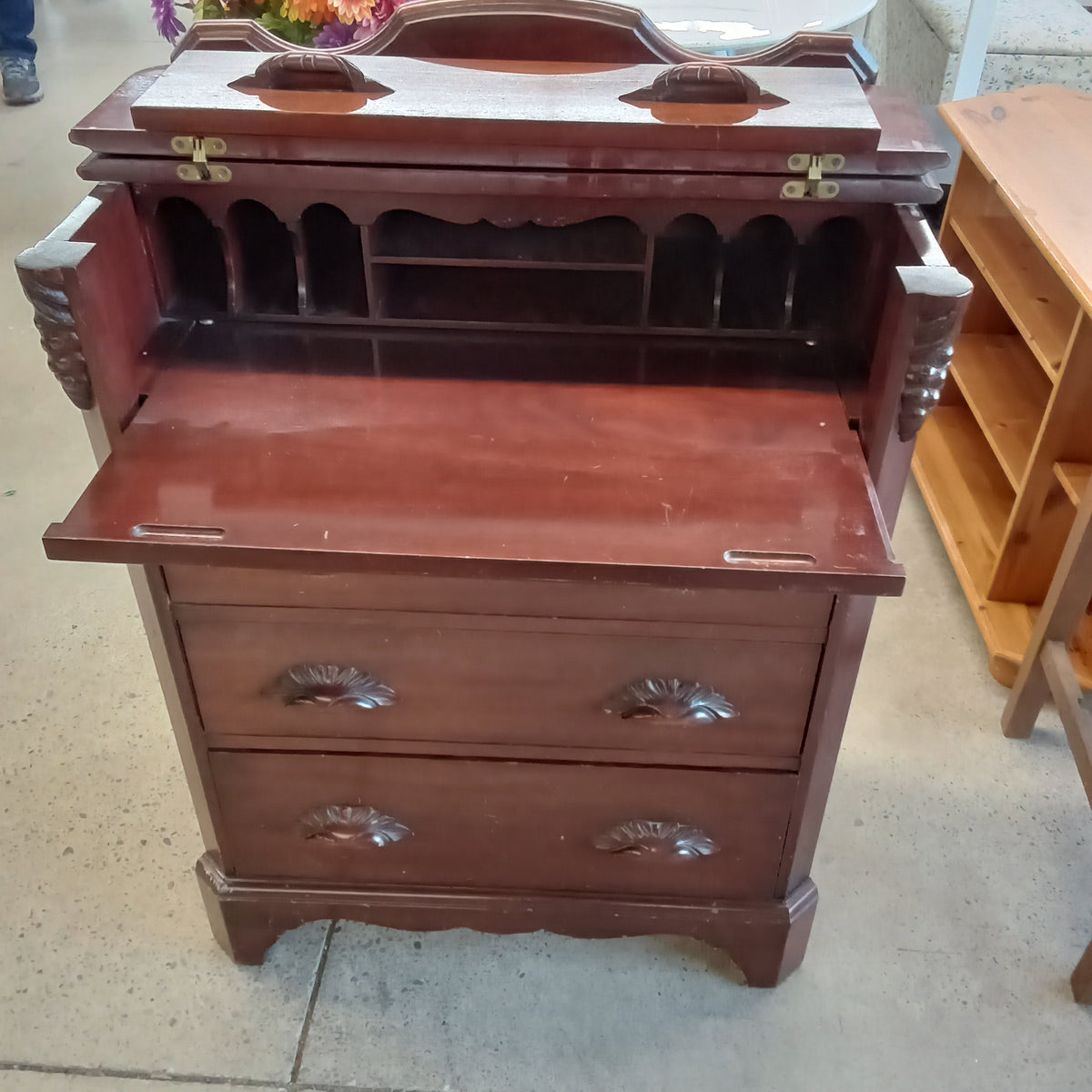 28"W Solid Wood Vintage Drop Top Secretary Desk