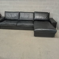 125"W 2-Piece Black Leather Sectional Sofa