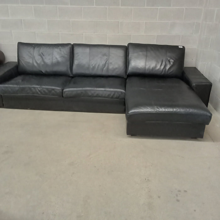 125"W 2-Piece Black Leather Sectional Sofa