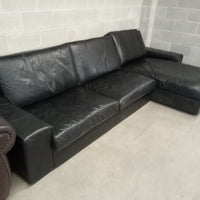 125"W 2-Piece Black Leather Sectional Sofa
