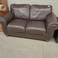 66"W Brown Leather Love Seat