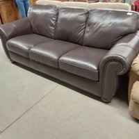 90"W Brown Leather 3-Seat Sofa