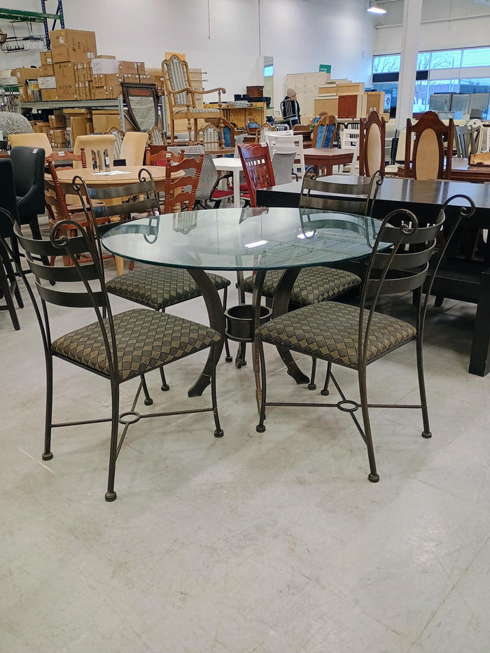Cast Iron Base Dining Table with 4 Chairs and Glass Top