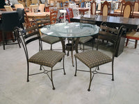 Cast Iron Base Dining Table with 4 Chairs and Glass Top