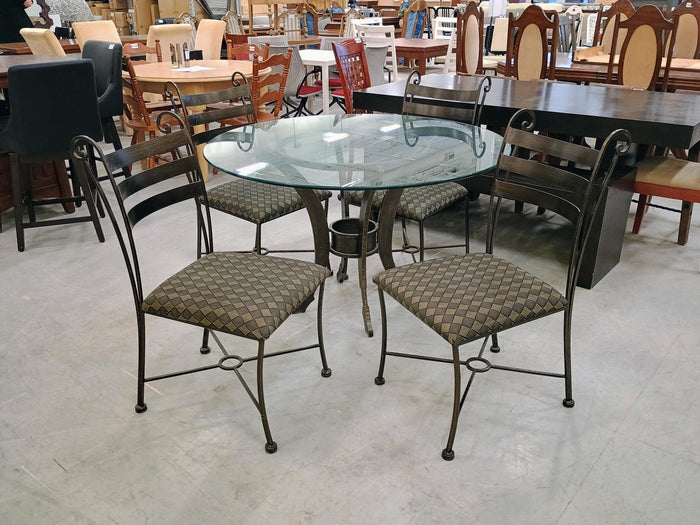 Cast Iron Base Dining Table with 4 Chairs and Glass Top