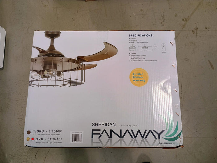 Fanaway Fanaway Sheridan 48" Retractable Blade Ceiling Fan with Light and Remote, Patented Design Technology, Stronger Thicker Blades, Gold