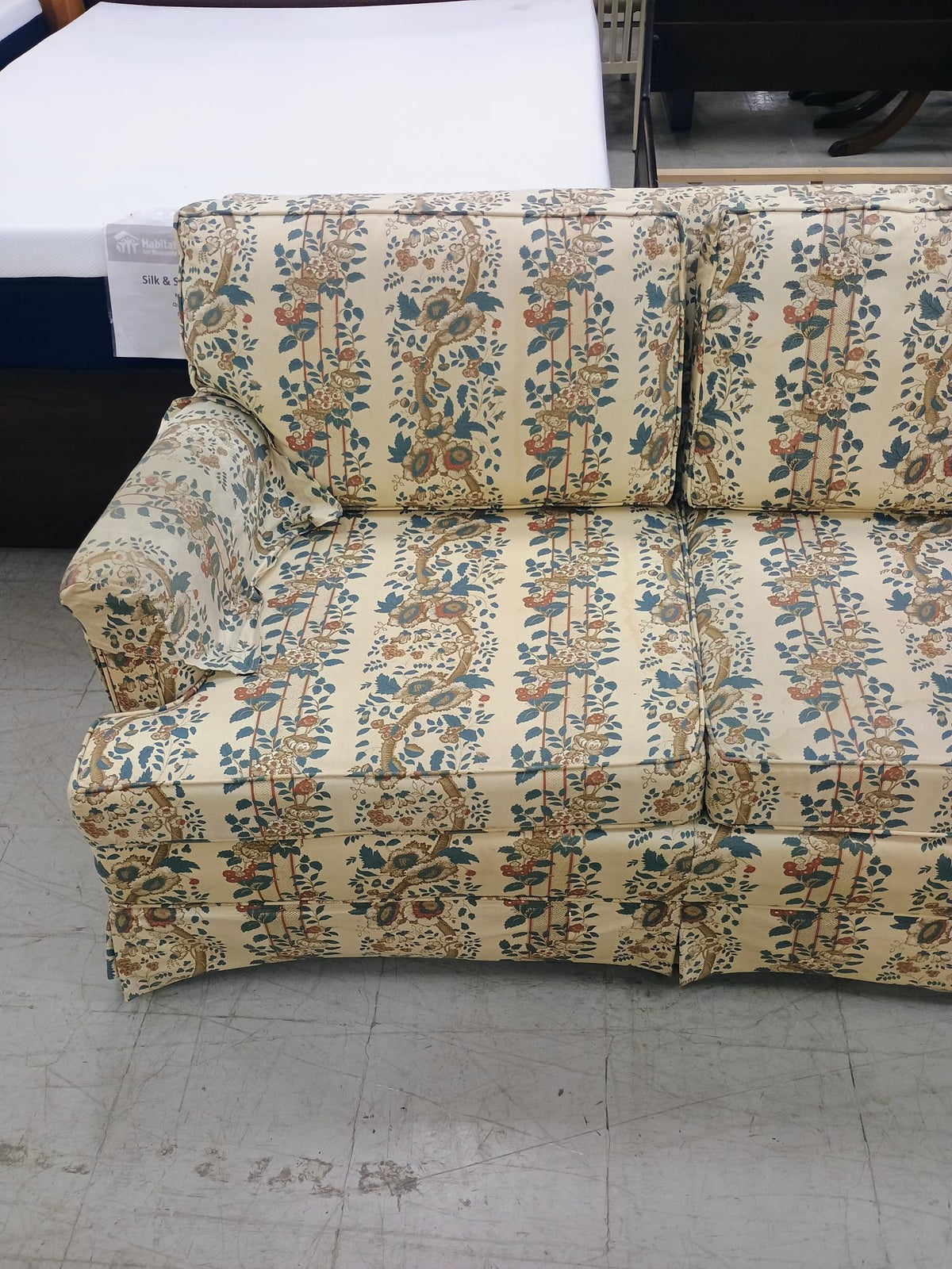 86" Wide Vintage Floral Skirted Sofa