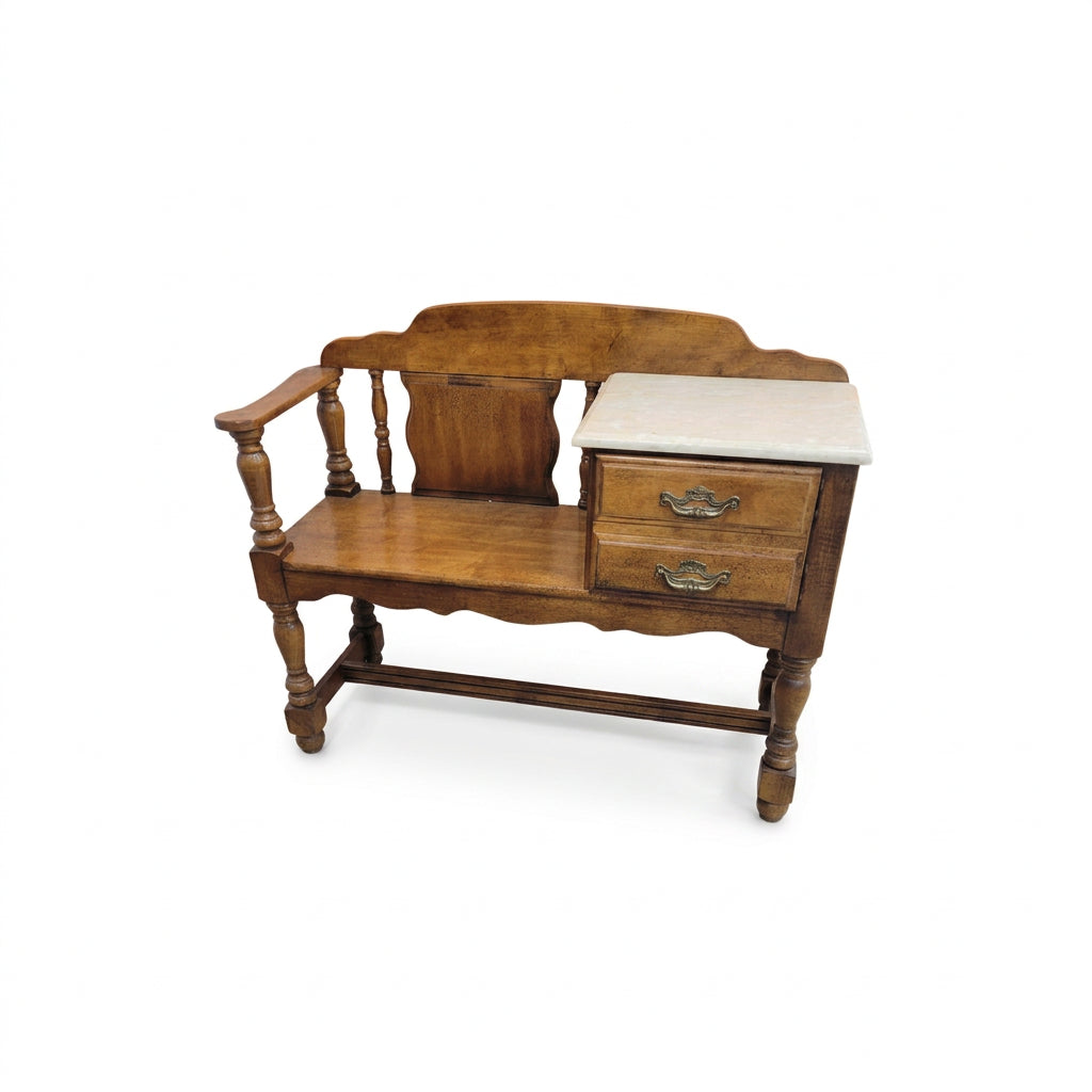 Vintage Telephone Bench With Marble Top
