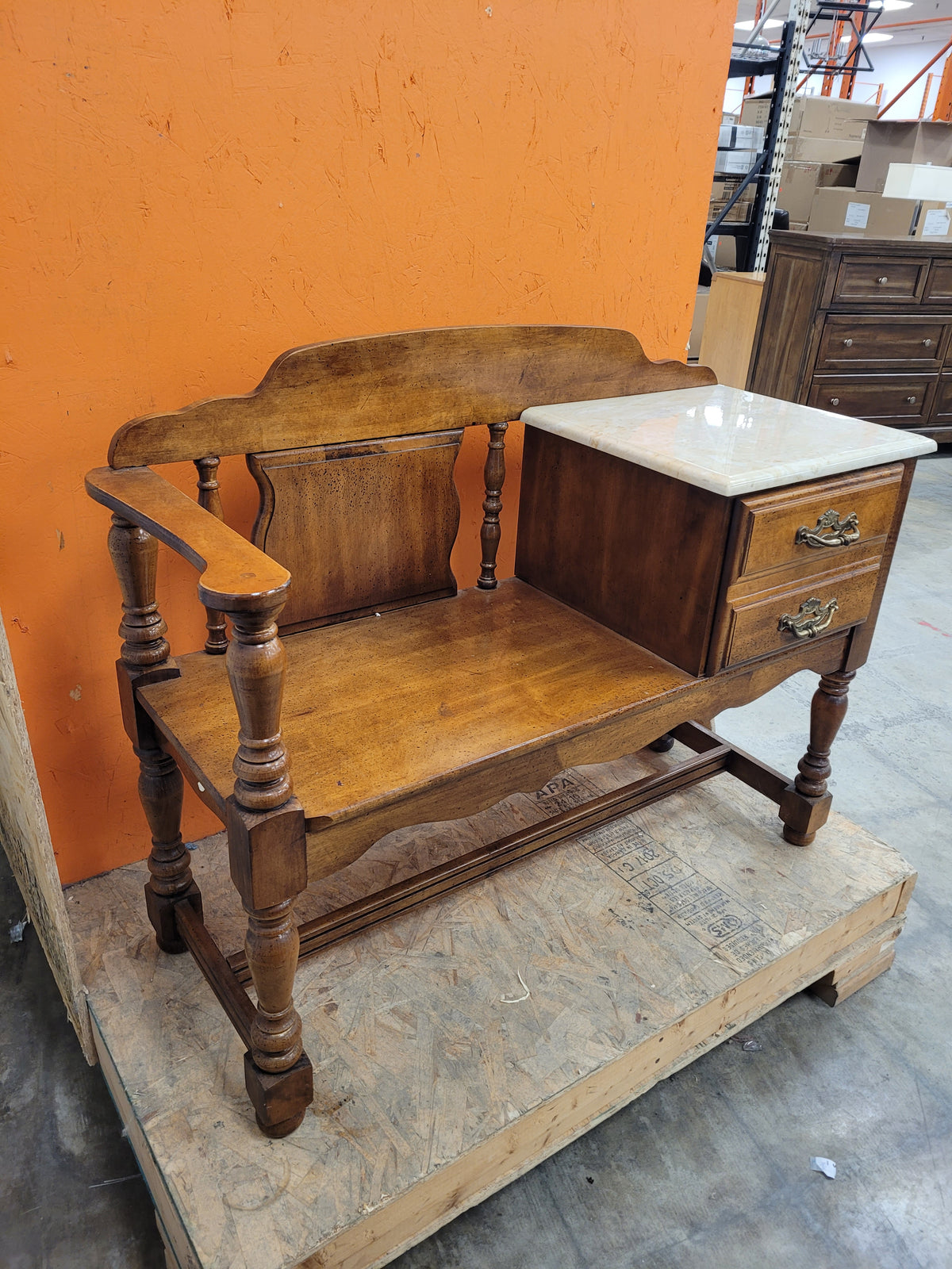 Vintage Telephone Bench With Marble Top