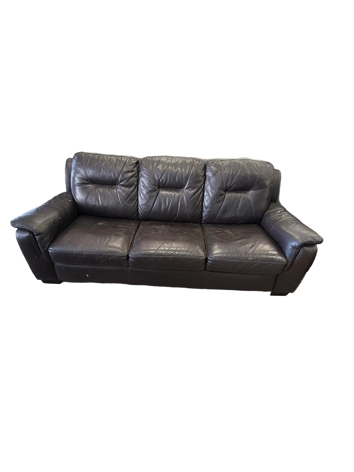 Dark Brown Leather Upholstered 3-Seater Sofa