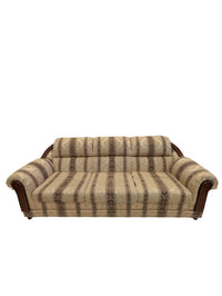 Patterned Upholstered Sofa with Wooden Arm Accents