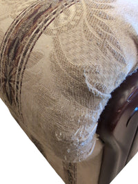 Patterned Upholstered Sofa with Wooden Arm Accents