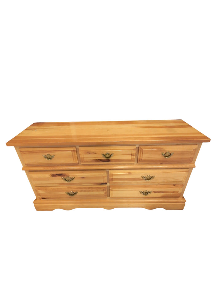 Solid Wood Dresser with Seven Drawers and Brass Handles