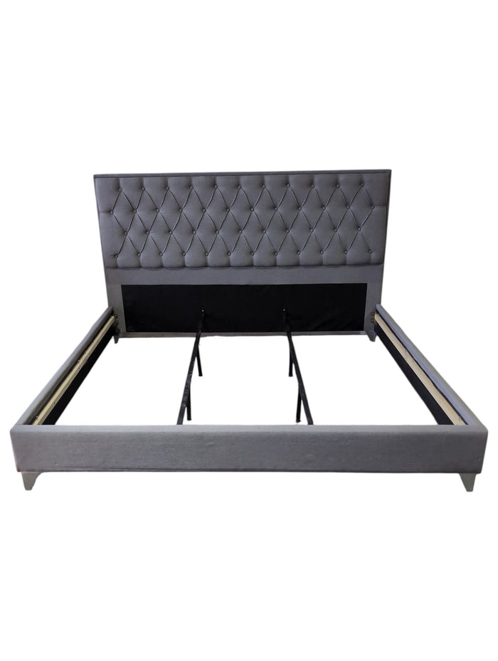 Gray Upholstered Bedframe w/ Tufted Headboard (King Size)
