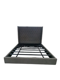 Grey Upholstered Platform Bed Frame w/ Wingback Tufted Headboard - King Size (As is)