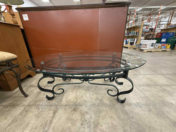 Dark Colored Metal Base and Glass Top Coffee Table