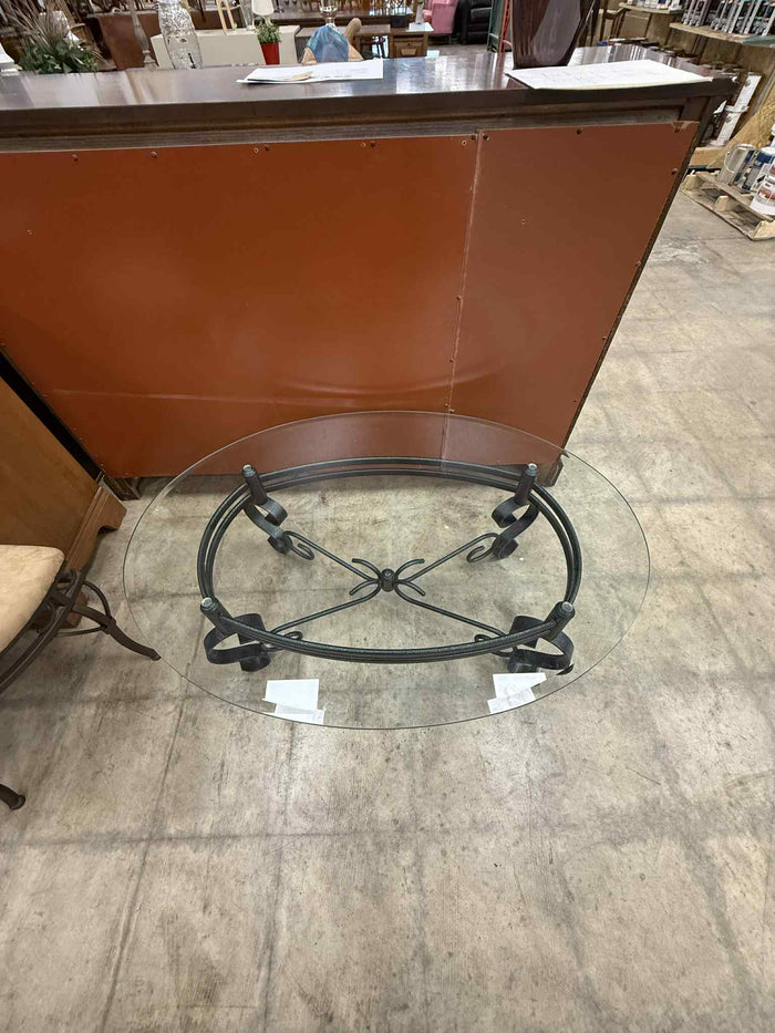 Dark Colored Metal Base and Glass Top Coffee Table