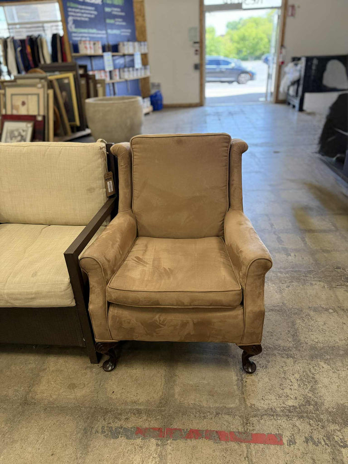 Beige Upholstered Armchair with Matching Ottoman