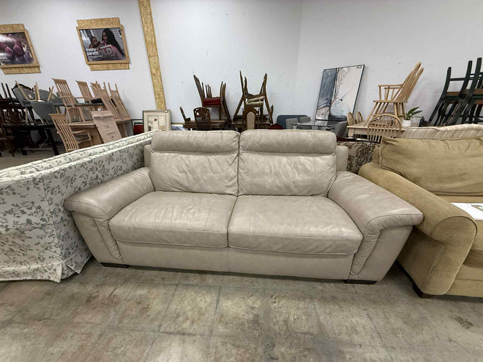 Beige Cream Faux Leather Loveseat
