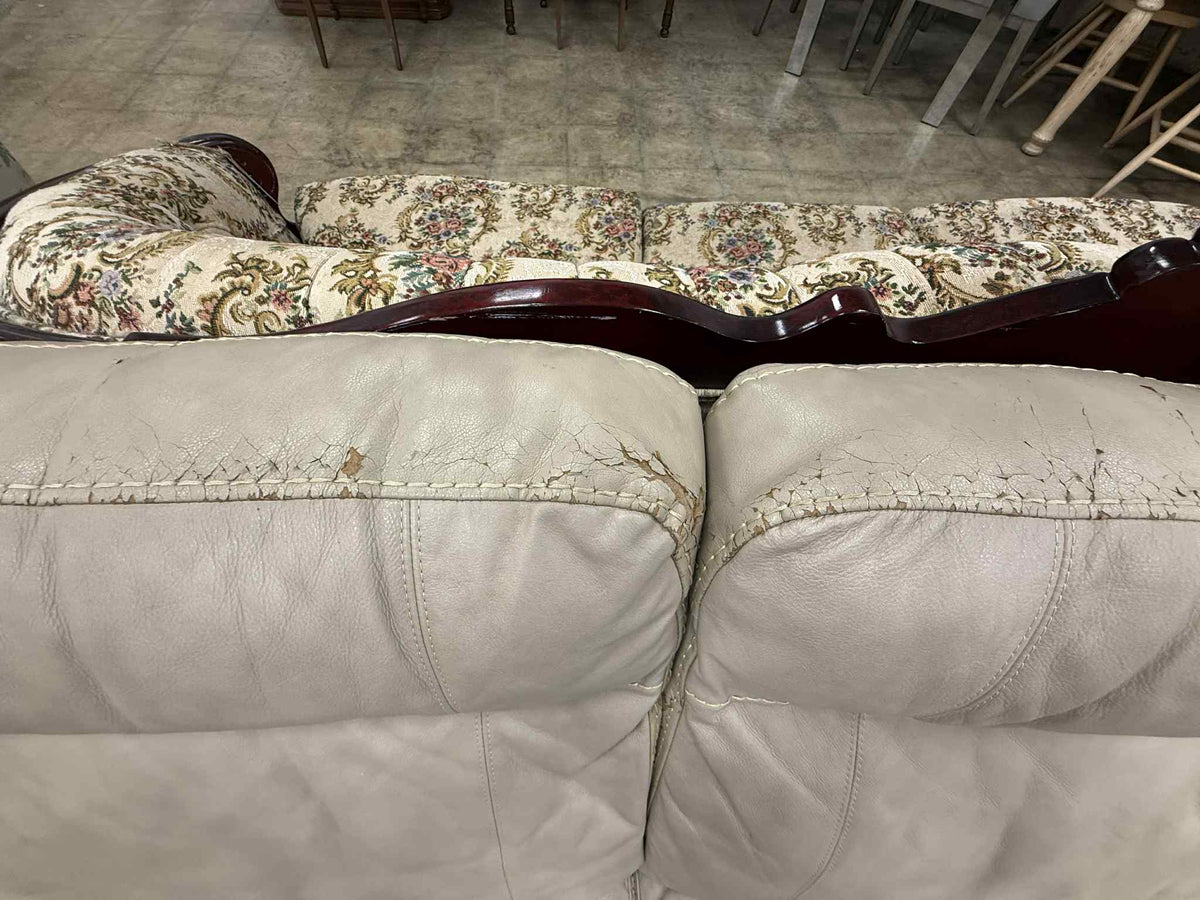 Beige Cream Faux Leather Loveseat