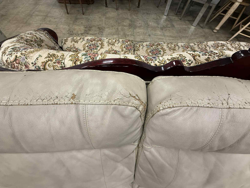 Beige Cream Faux Leather Loveseat