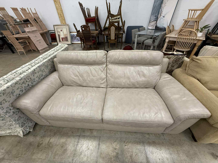 Beige Cream Faux Leather Loveseat